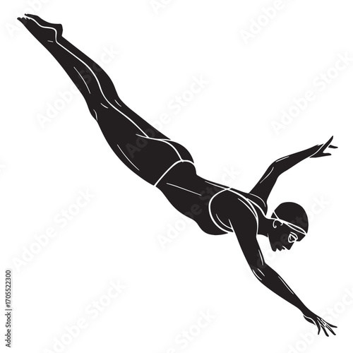 Black synchronized swimming Silhouette Vector, High Quality Illustration on White Background