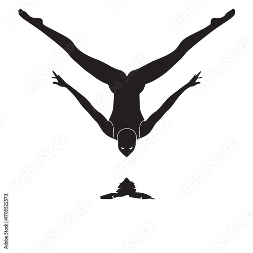 Black synchronized swimming Silhouette Vector, High Quality Illustration on White Background