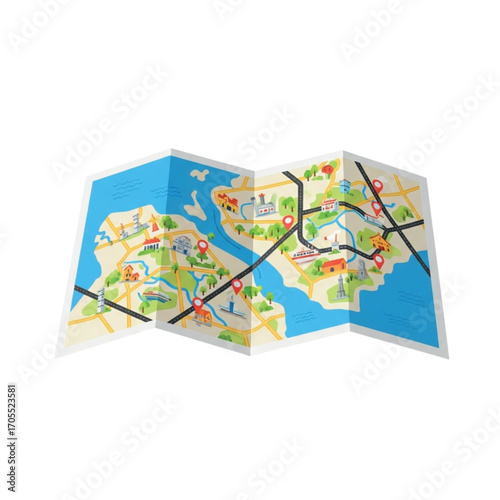 Folded Map with Destinations and Routes.