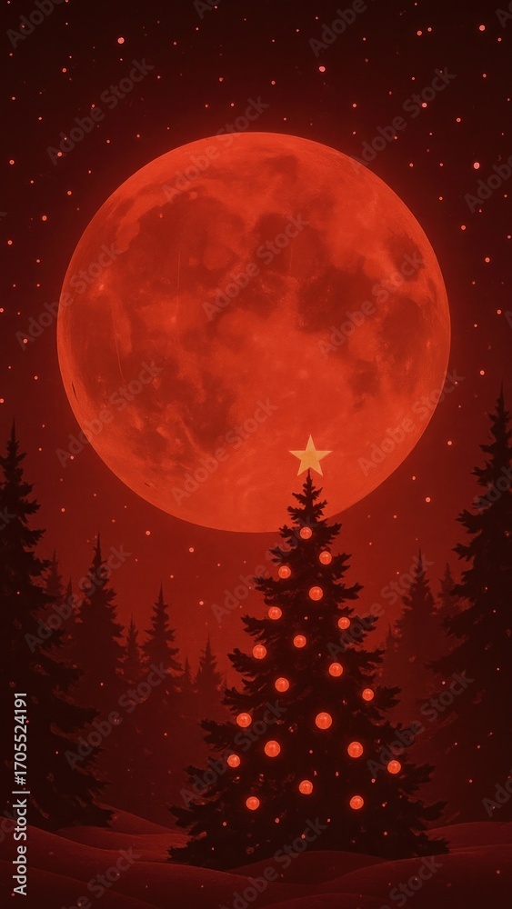 Fototapeta premium aesthetic red christmas moonlight wallpaper