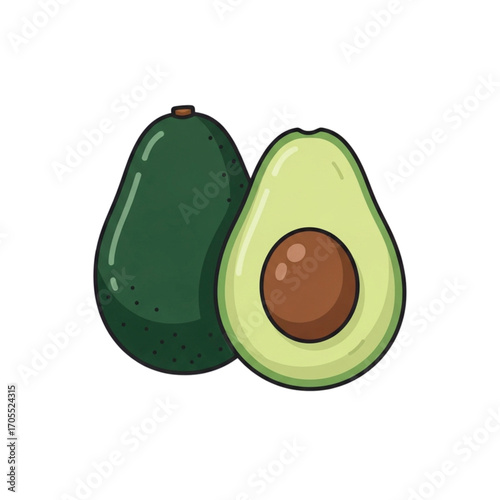 Fresh Avocado Halved and Whole.