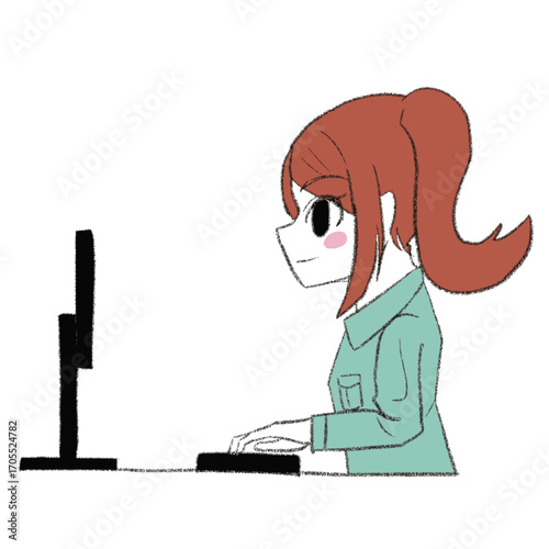 PCを操作する作業員の女の子
