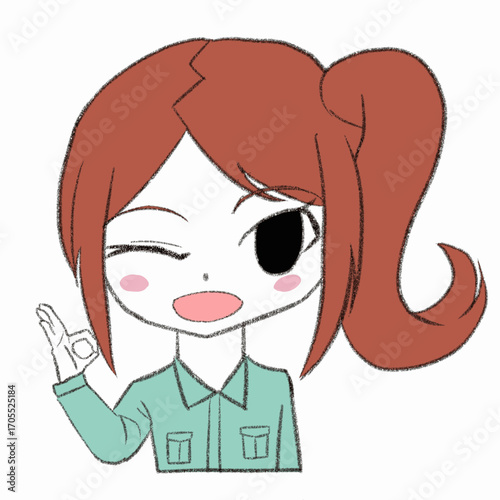 OKサインをする作業員の女の子
