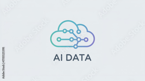 A cloud with connected nodes and the text ai data represents artificial intelligence, data science, and cloud computing