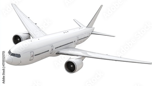 White passenger jet, side view, isolated on white