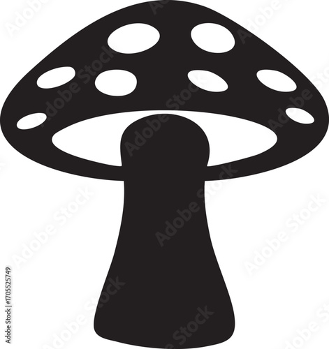 Simple Black and White Mushroom Illustration with Circular Spots, Creating a Classic and Whimsical Image, Perfect for Nature themed Designs