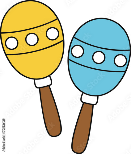 Decorative Mexican Maracas Illustration with Folkloric Patterns, Colorful Percussion Instrument, and Traditional Culture Symbol for Festival Music and Celebration Design