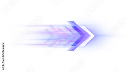 Directional arrow light effect with motion and glow effect on white background. Dynamic acceleration and impact element for gaming and fantasy compositions.
