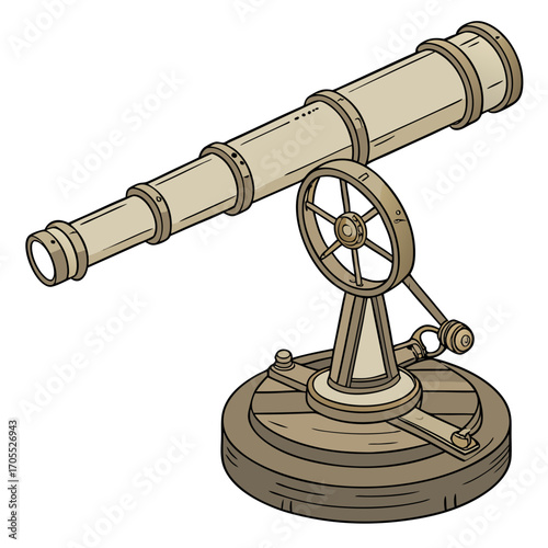 Illustration of a vintage telescope, a classic astronomical instrument for observing celestial objects and exploring the vastness of space