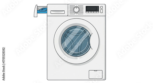 Front Load Washing Machine With Detergent Drawer Open.