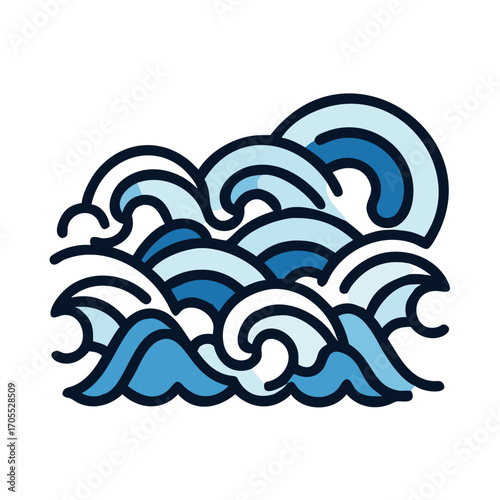 Stylized ocean waves in blue shades representing nature and tranquility with a creative design 
