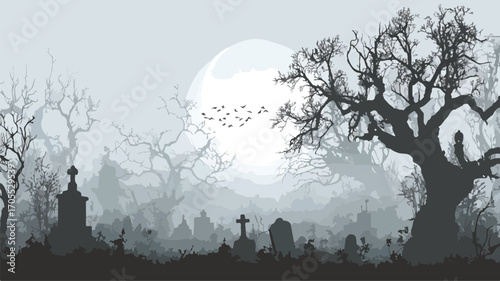 Ethereal Gothic Graveyard in Misty Weather