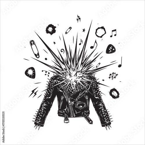 Vector art of punk rock leather jacket with explosion