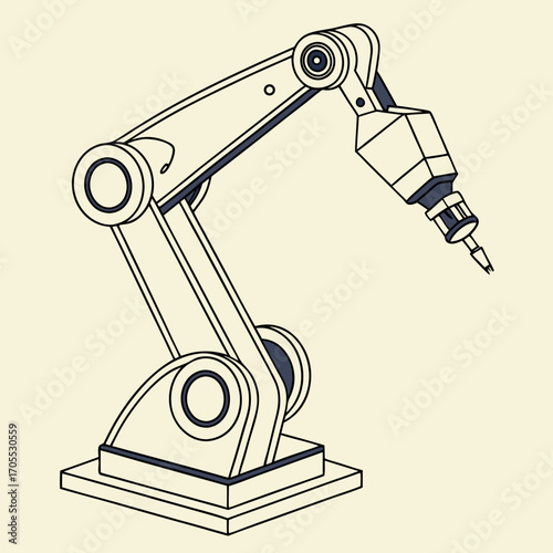 Vector art of an industrial robotic arm, , with precision and efficiency, representing automation, technology, and the future of manufacturing