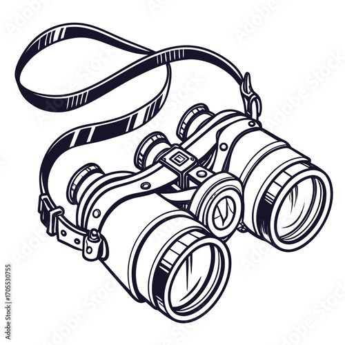 Vector art of detailed illustration of binoculars, perfect for adventure, exploration, and adding a vintage touch to any design or project