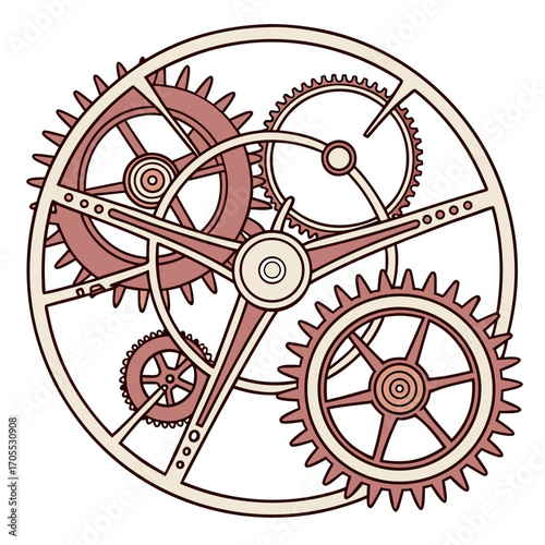 Vector art of intricate clockwork mechanism, showcasing the delicate balance and precision of gears in motion, a testament to engineering and timekeeping