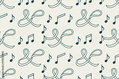 Pattern featuring music notes and abstract shapes in a repeating design on a light background