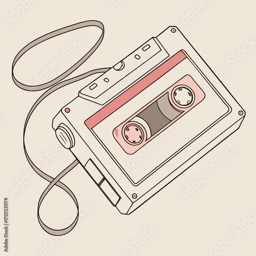 Vector art of retro cassette tape illustration with a vintage aesthetic, showcasing a nostalgic design and a classic symbol of music from the past