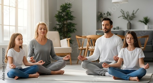Family Doing Meditation Together at Home