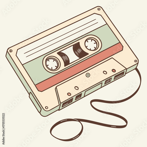 Vector art of vintage audio cassette tape, a retro music storage device, , a nostalgic analog recording medium, a classic mixtape for listening pleasure