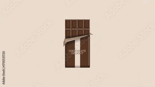 Delicious chocolate bar with opened wrapper on a light background, perfect for showcasing a sweet treat or confectionery product