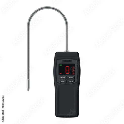 Illustration of a freon leak detector that features a flexible probe and digital display to accurately detect refrigerant leaks in various HVAC systems