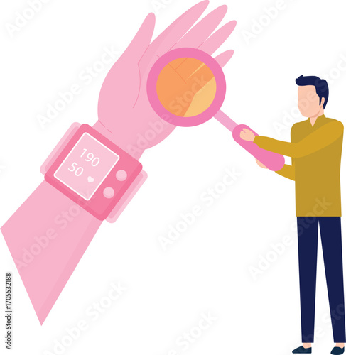 Boy seeing blood pressure from magnifier