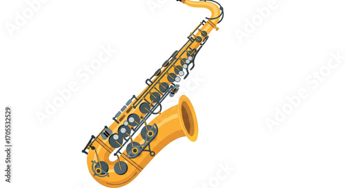 Golden Saxophone Musical Instrument Isolated on White Background.