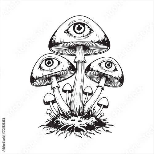 Vector art of psychedelic mushroom with eye