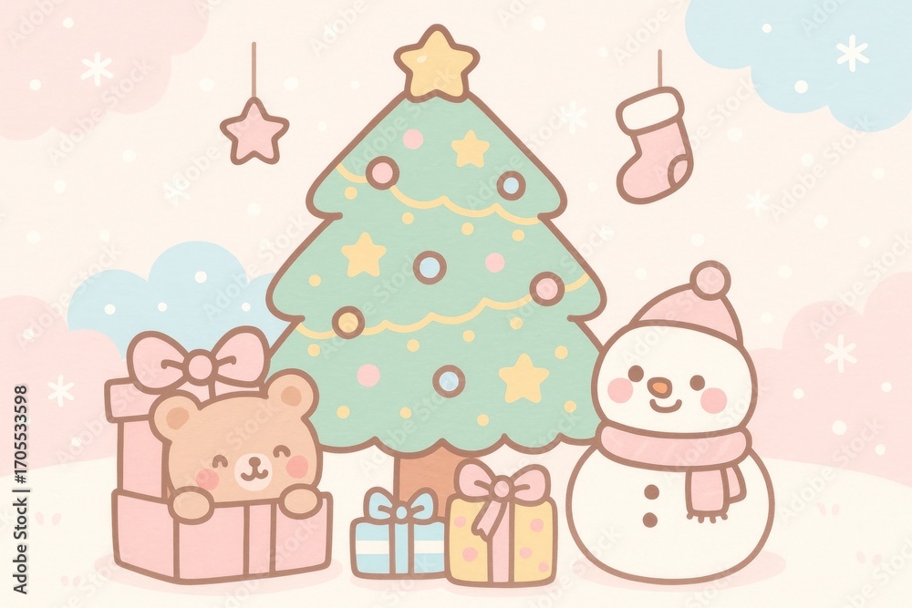 Fototapeta premium Cute festive holiday illustration.