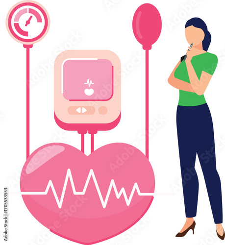 Girl checking heart beats with tonometer