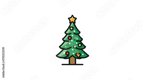 Decorative Christmas Tree Icon Vector with Outline Isolated on White Background