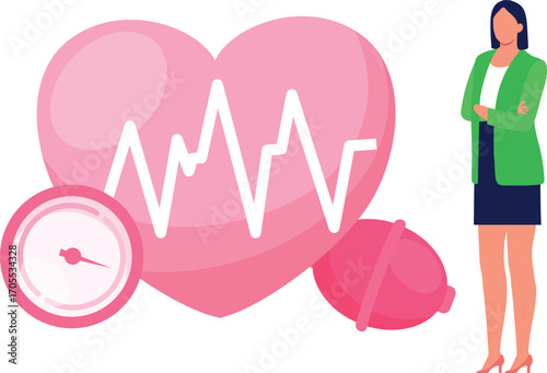 Girl standing near healthy heart and stethoscope