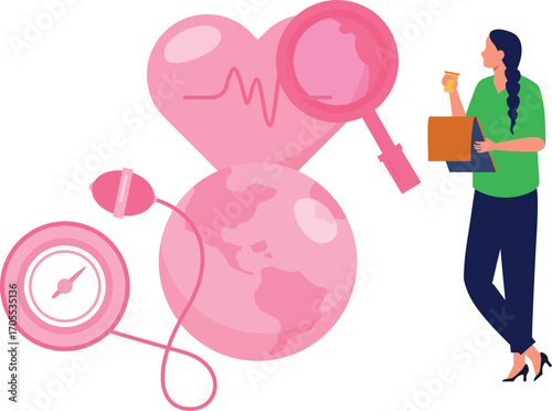 Lady doctor treating heart with magnifier
