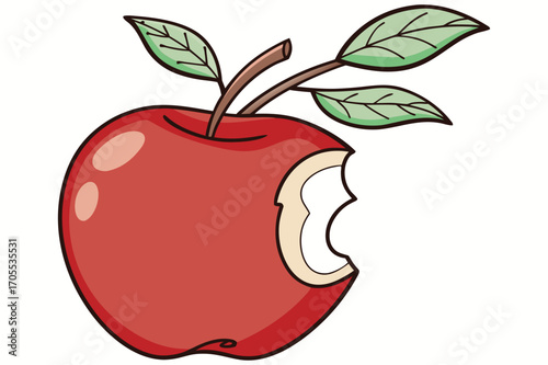 Vector Illustration of Red Apple with Leaf and Bite Mark