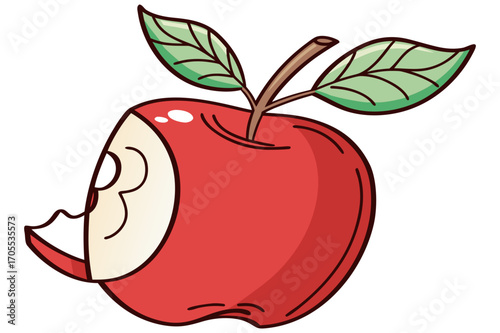 Vector Illustration of Red Apple with Leaf and Bite Mark