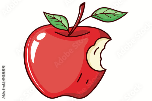 Vector Illustration of Red Apple with Leaf and Bite Mark
