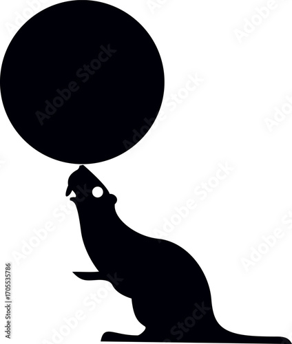 Beaver or otter plays a ball.
Circus. Beaver or otter plays a ball. Art silhouette. Black on white illustration
