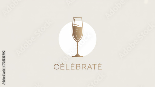 Elegant champagne glass icon with celebratory text, , perfect for event invitations and festive designs