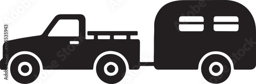 Pickup Truck Towing Livestock Trailer Silhouette Vector Illustration 