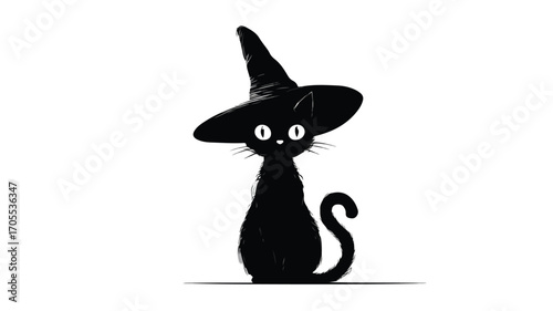 Spooky Cute Black Cat Witch Halloween Silhouette Vector