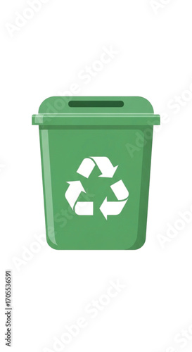 Green recycling bin with recycling symbol 1.