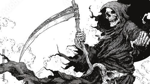 Grim Reaper Dark Art Scary Graphic Illustration for Design Projects