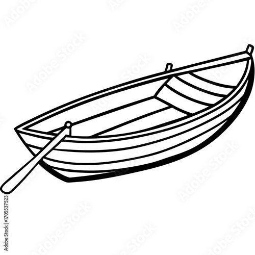 Antique Rowboat Line Vector
