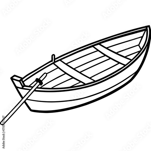 Antique Rowboat Line Vector