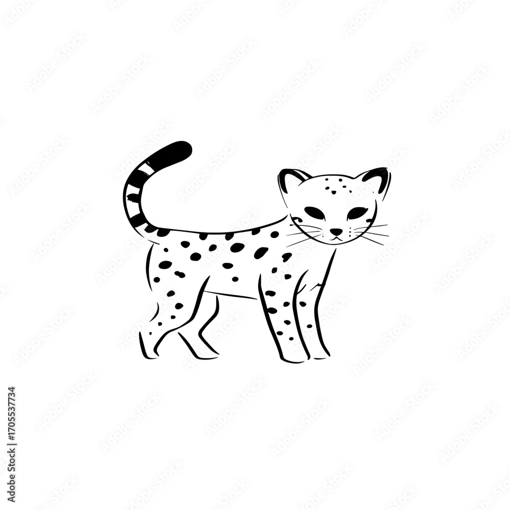 Fototapeta premium Ocelot. Ocelot simple black and white line art vector logo