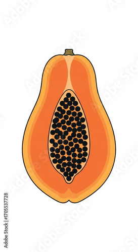 Half Papaya Fruit with Black Seeds 1.
