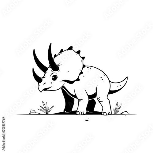 Triceratops. Triceratops simple black and white line art vector logo