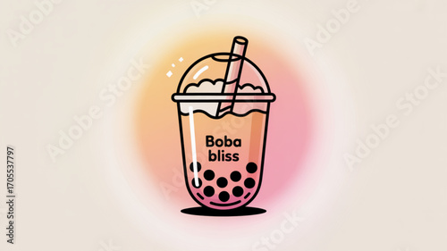 Illustration of a refreshing boba tea with the words boba bliss on the cup, perfect for a summer treat or a fun beverage design