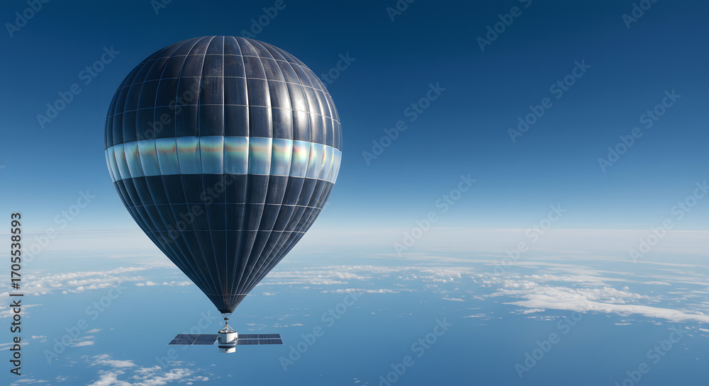 Fototapeta premium Future of transport soaring high above clouds in advanced dirigible with solar panels